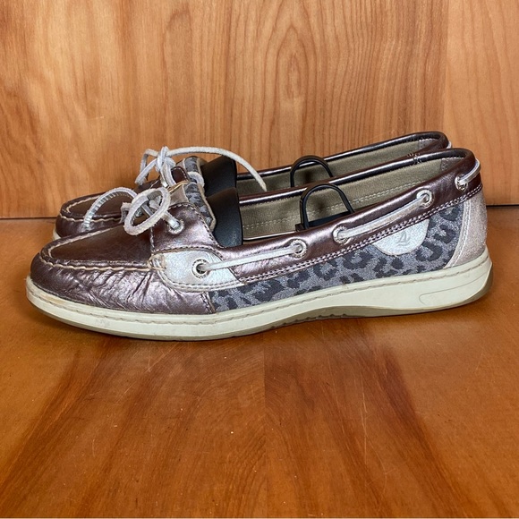 Womens 9 Sperry Angelfish Boat Shoes Metallic Silver Cheetah SEF1122 - Picture 3 of 8